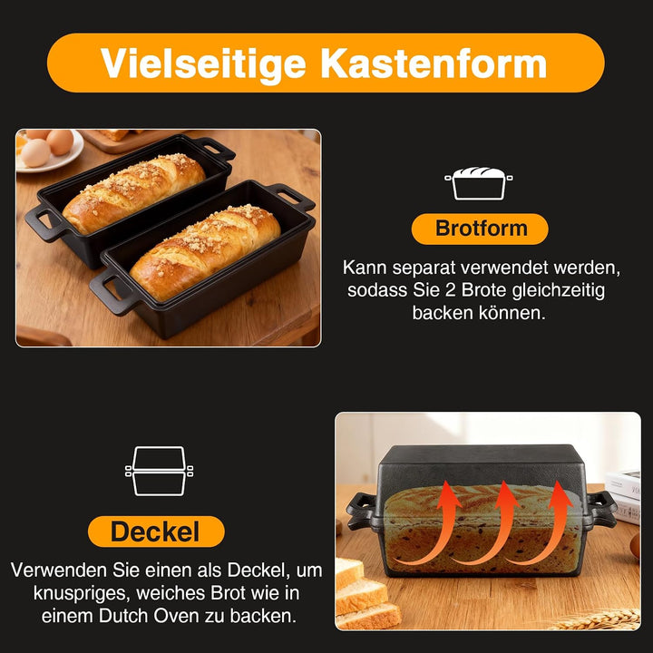 Brotbackform mit Deckel, Gusseisen Topf Brot Backen, 2-in-1 Brotbacktopf für selbstgebackenes Sandwi