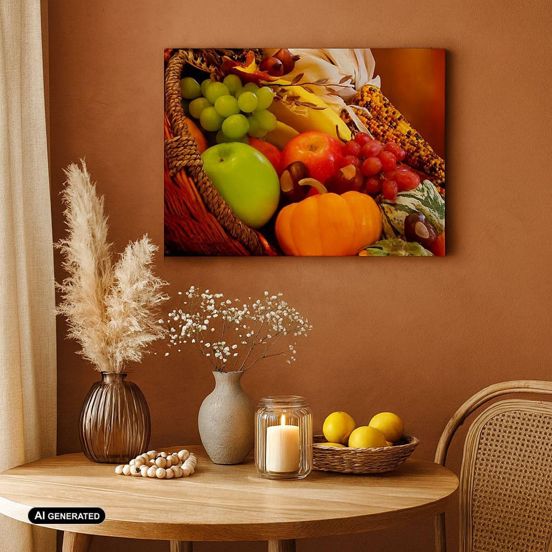 ARTTOR Bilder auf Leinwand 100x70cm Leinwandbild Weidenkorb Obst Gemüse Gross Wanddeko Bild Schlafzi