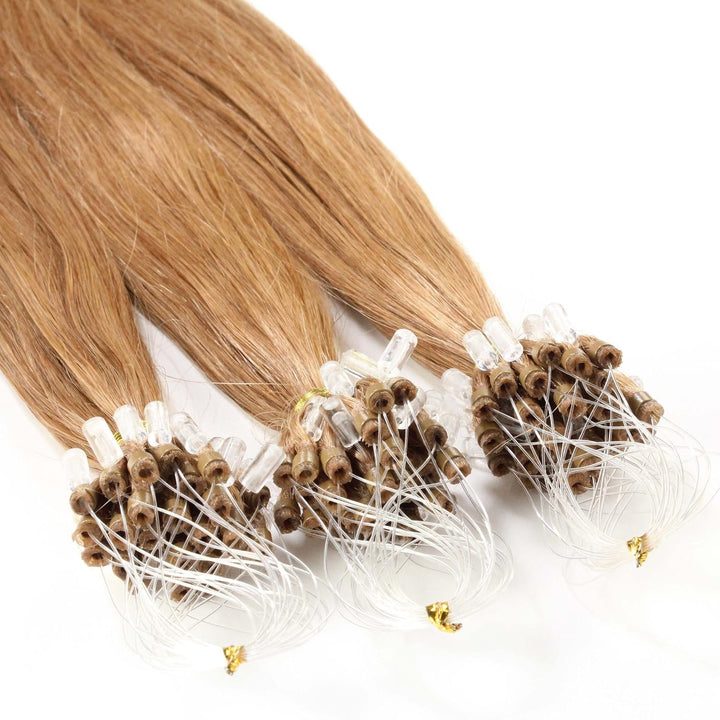 hair2heart Premium Microring Extensions Echthaar glatt - 100 Strähnen 1g 60cm 8/01 hellblond natur-a
