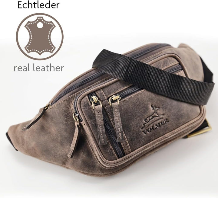 Fa.Volmer ® Bauchtasche | Gürteltasche | Hüfttasche in Echt-Leder für Damen und Herren | braun (Umbr