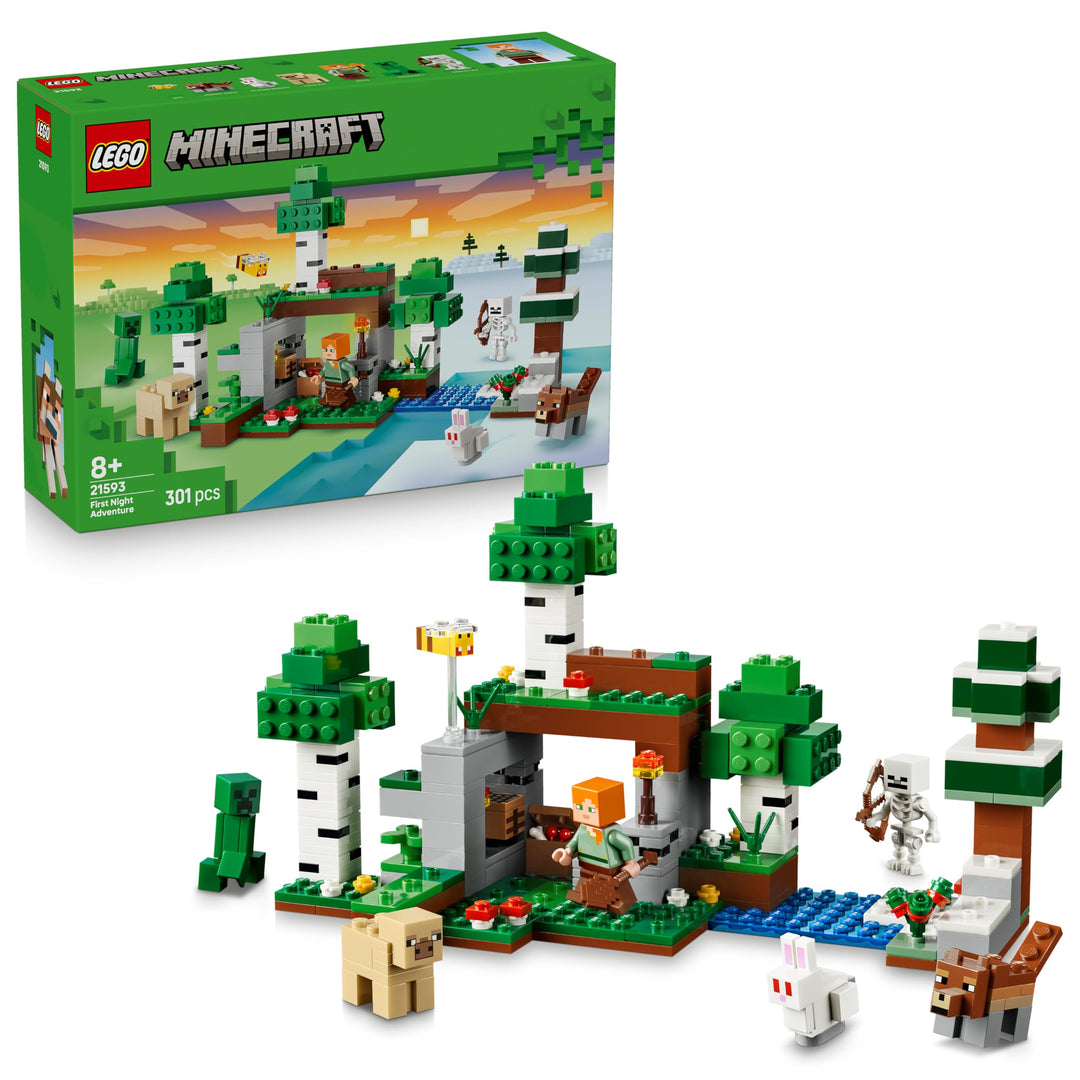LEGO Minecraft Erstes Abenteuer in der Nacht - Interaktives Spielzeug mit 7 Figuren inkl. Alex, Cree