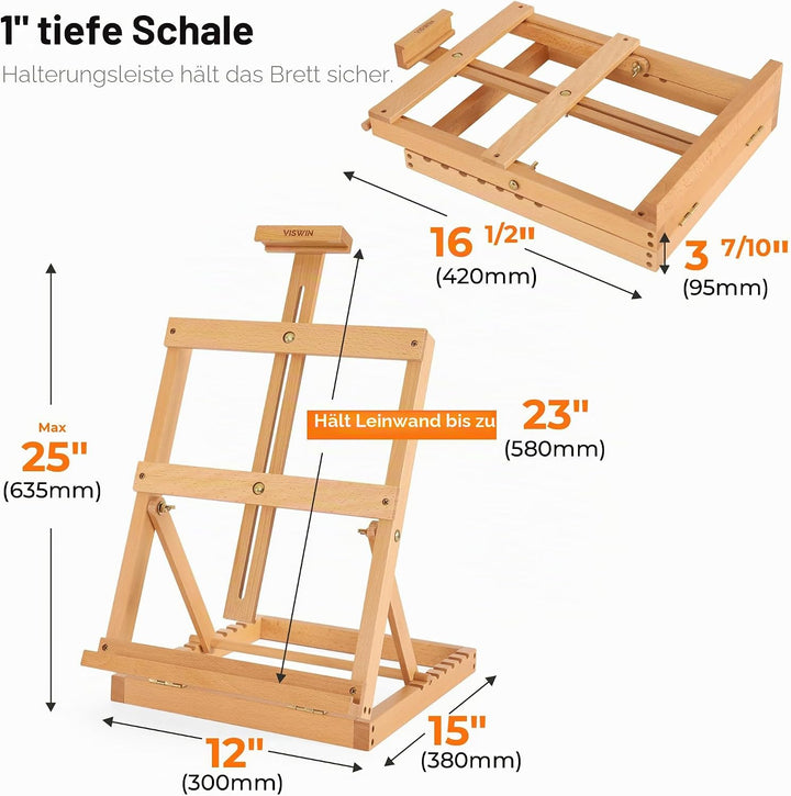 VISWIN Robuste H-Rahmen-Tischstaffelei aus Holz, hält Leinwand bis zu 23", verstellbare Künstler-Tis