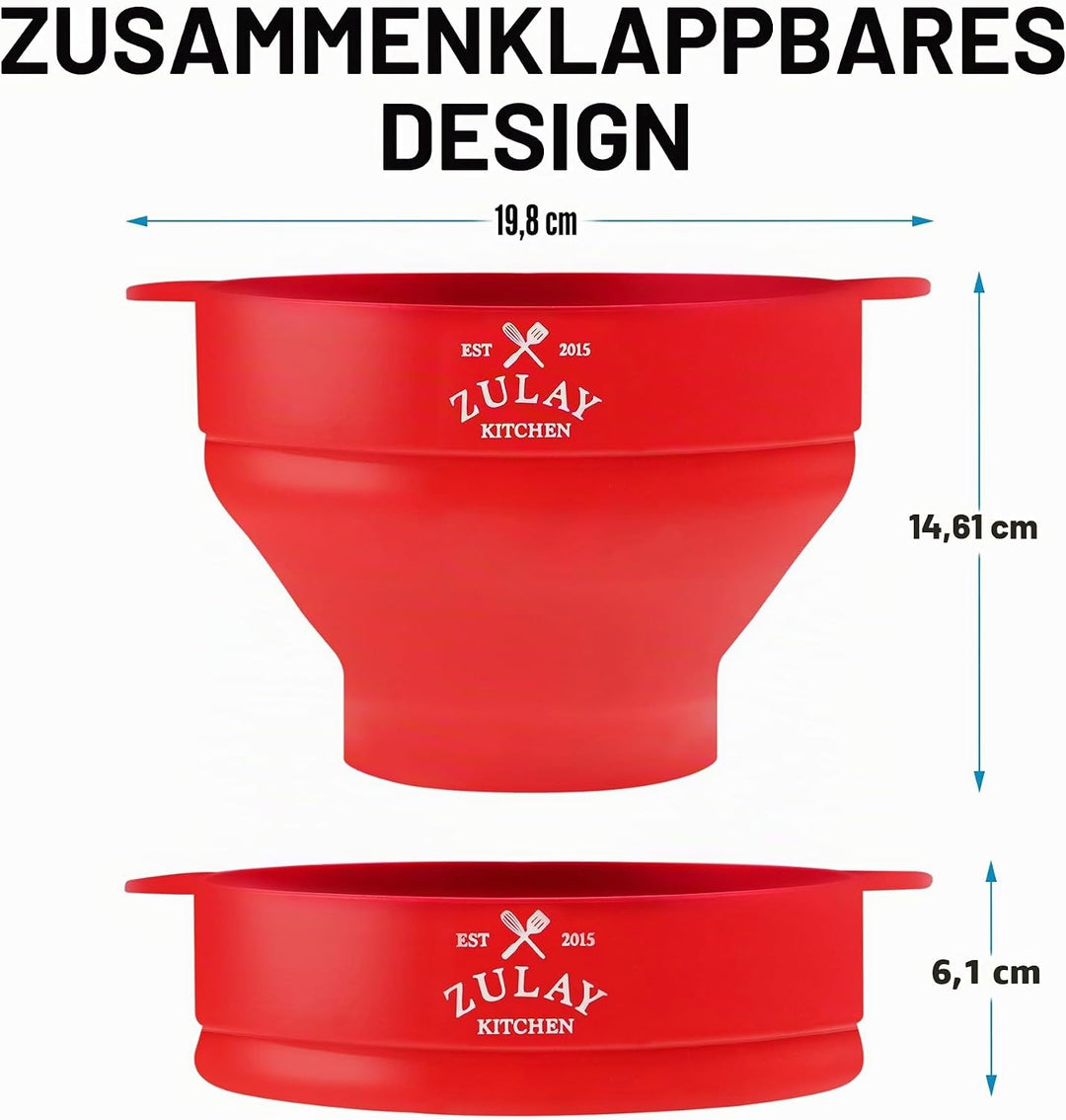 Zulay Kitchen Large Microwave Popcorn Maker - Silicone Popcorn Popper Microwave Collapsible Bowl Wit