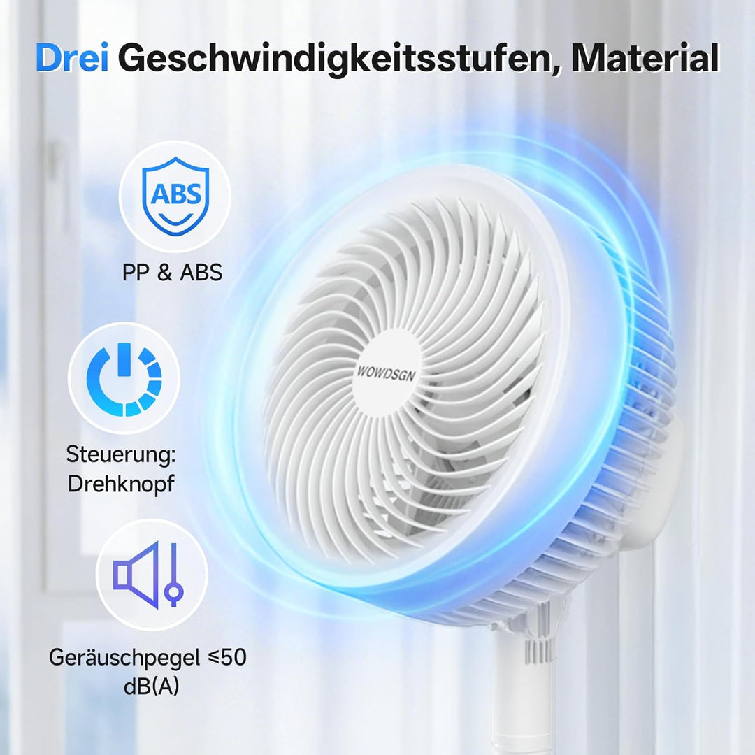 WOWDSGN Leiser Standventilator, Hochleistungs Luftzirkulator Ventilator mit 5 Flügeln, 4-fach höhenv