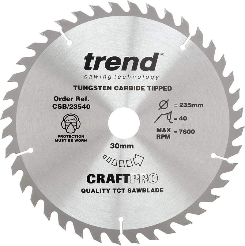 Trend CraftPro Kombi-TCT-Sägeblatt, 235mm Durchmesser x 40 Zähne x 30mm Bohrung, Hartmetallbestückt,