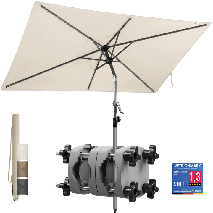 4smile SunnyShade Sonnenschirm Balkon mit Halterung im 3-er-Set, UV 50+, 210x140 cm, Beige, Sonnensc
