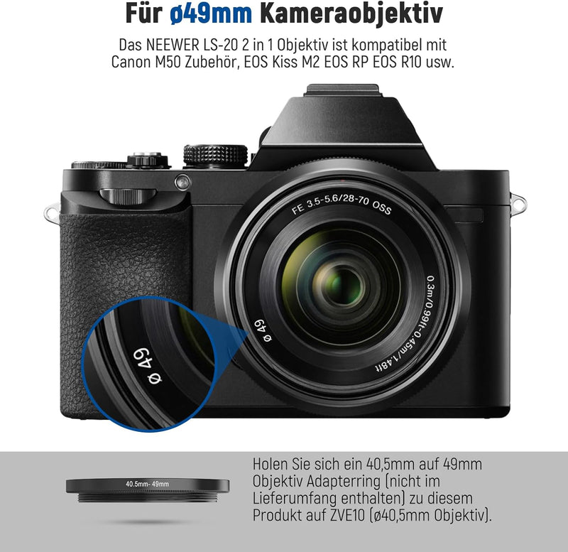 NEEWER 49mm 0.43X Ultra Weitwinkel & 1.4X Makro Objektiv, 18mm Brennpunkt Kompatibel mit Canon EOS K