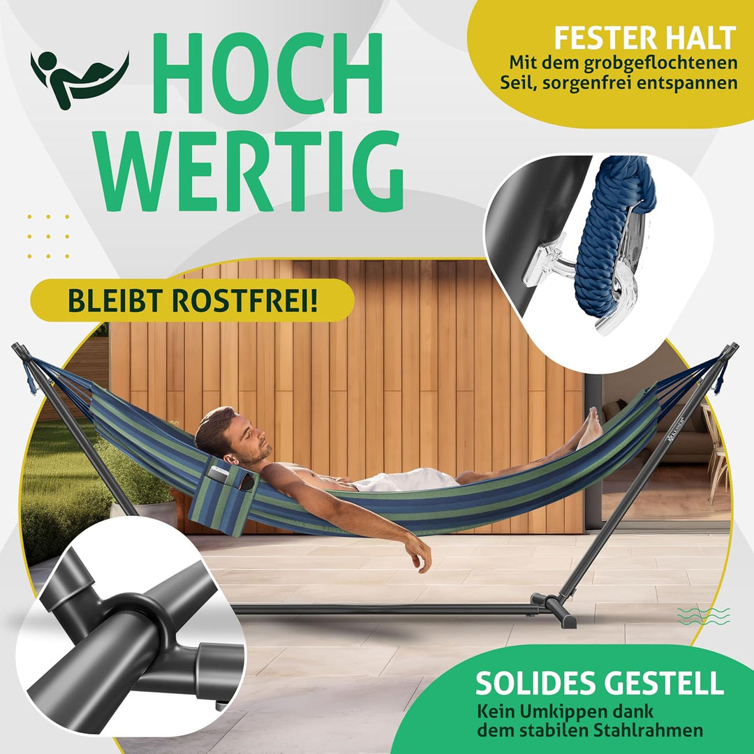 KESSER® Hängematte Lake mit Gestell, Doppel für 2 Personen, 200kg Belastbarkeit, Indoor & Outdoor, X