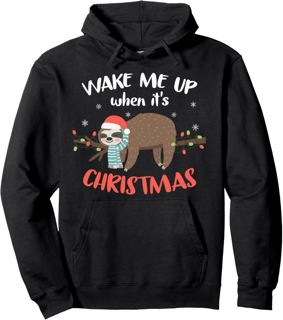 Weck mich auf wenn es Weihnachten ist Süsses Faultier Pyjama Pullover Hoodie