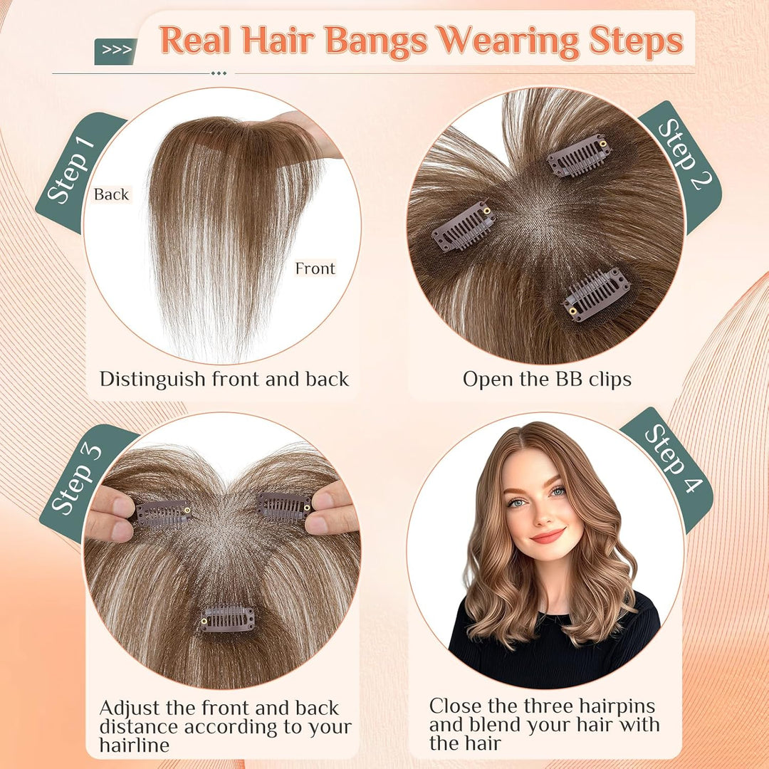 Benehair Echthaar Hair Topper für Frauen, 13g Haare Topper Echthaar Seitlicher Pony, 27CM Haartopper
