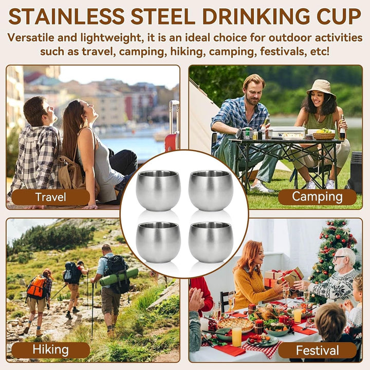 4pcs kleine Kaffeebecher Teebecher Milchbecher für Outdoor Camping Edelstahlbecher, 150ml Teetassen