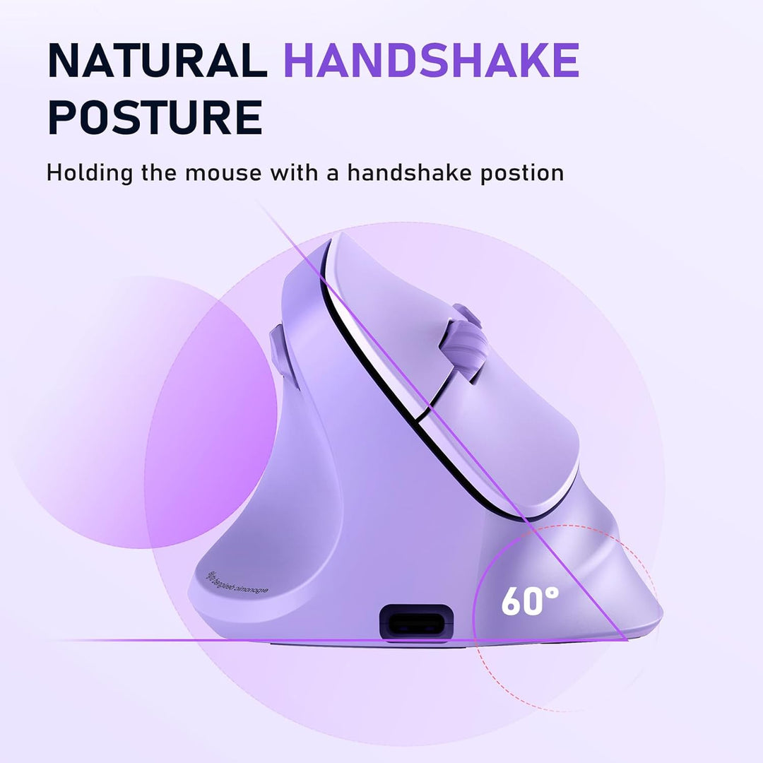 MEETION Linkshänder-Maus, Ergonomisch, Kabellos, Vertikal, RGB für Bluetooth (5.2 + 3.0) und USB-A M