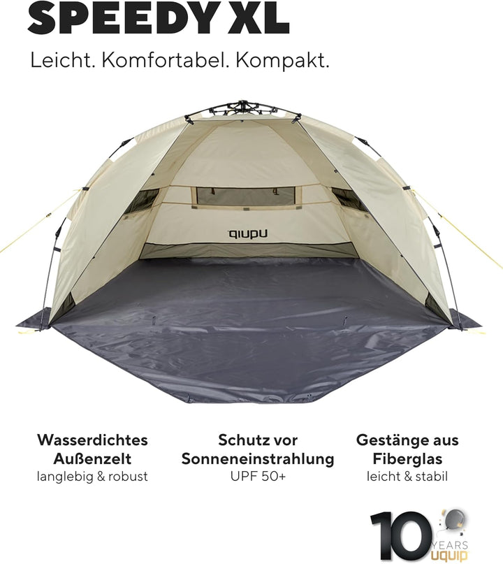 Uquip Strandmuschel Speedy XL Boulder I 170 x 115 x 230 cm I UPF 50+ Strandzelt zum Schutz vor Sonne