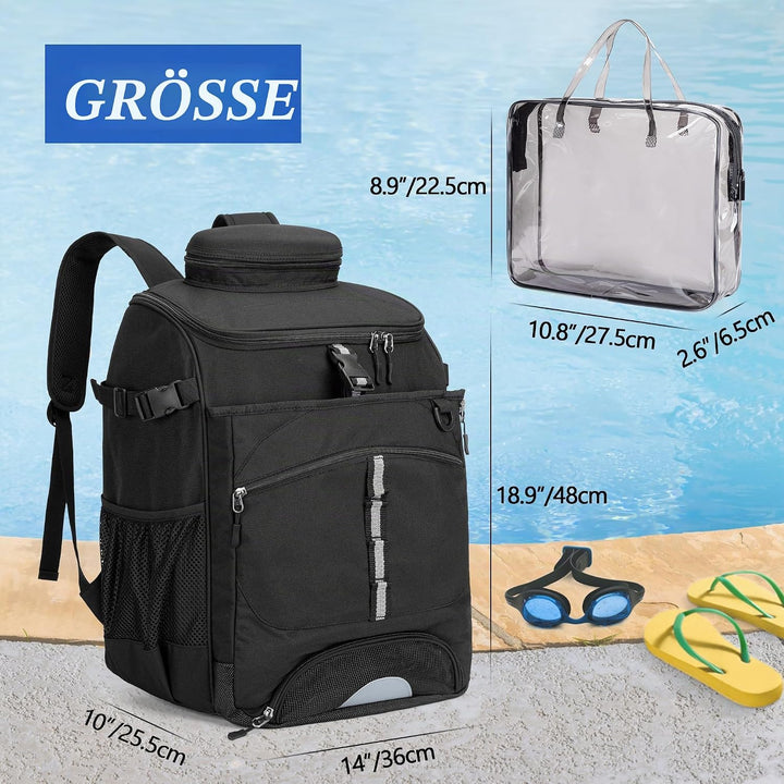 GOBUROS Schwimmrucksack mit transparenter PVC-Tasche separatem Schuhraum