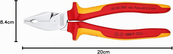 Knipex Kraft-Kombizange verchromt, isoliert mit Mehrkomponenten-Hüllen, VDE-geprüft 200 mm 02 06 200