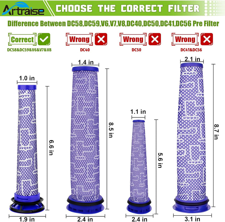 Artraise V8 Filter für Dyson 3 HEPA-Nachmotorfilter-Kit & 3 Vorfilter V8 V7 Ersatzfilter Set für Dys