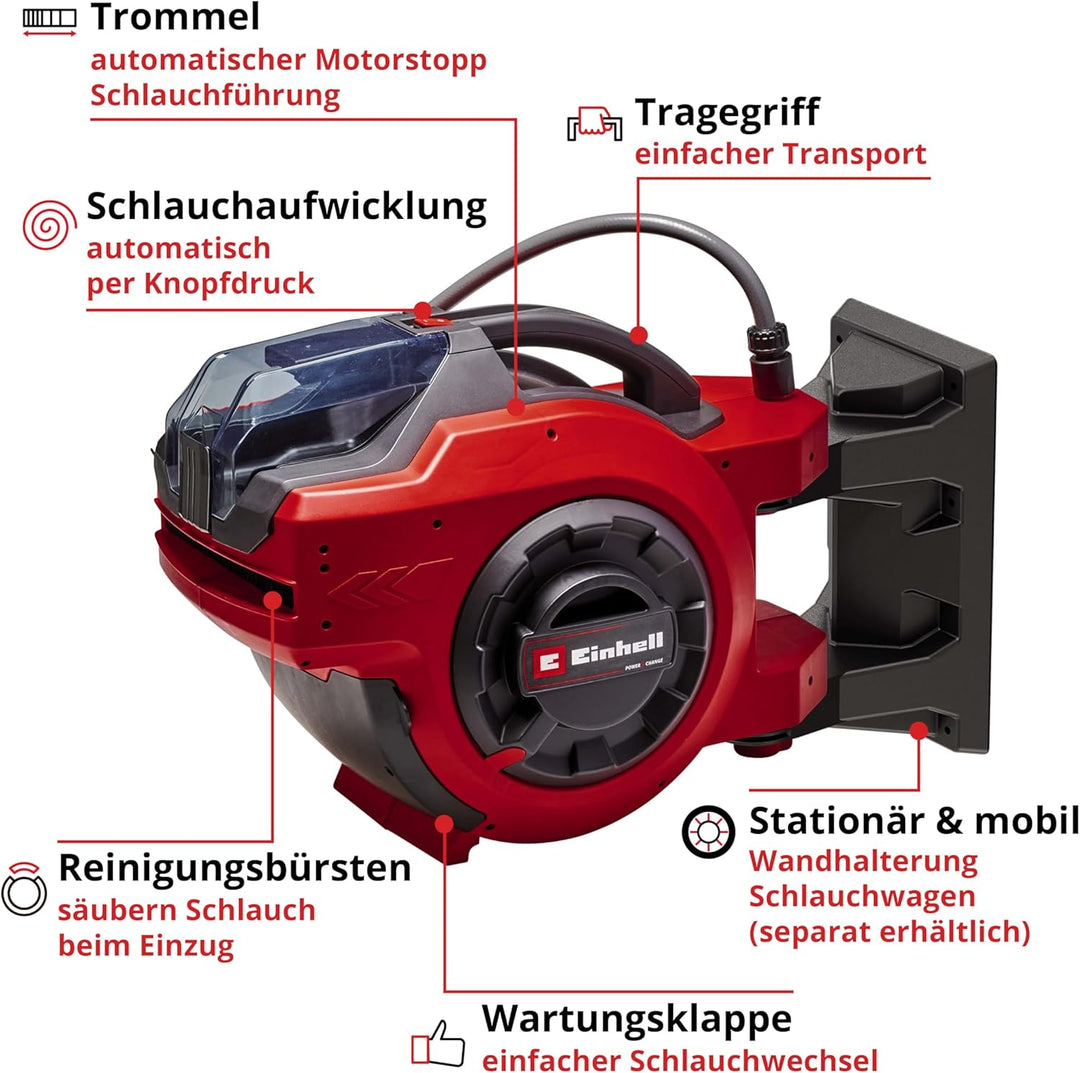 Einhell Akku-Schlauchtrommel GE-HR 18/30 WH Li-Solo (18 V, automatische Schlauchaufwicklung, 180° sc