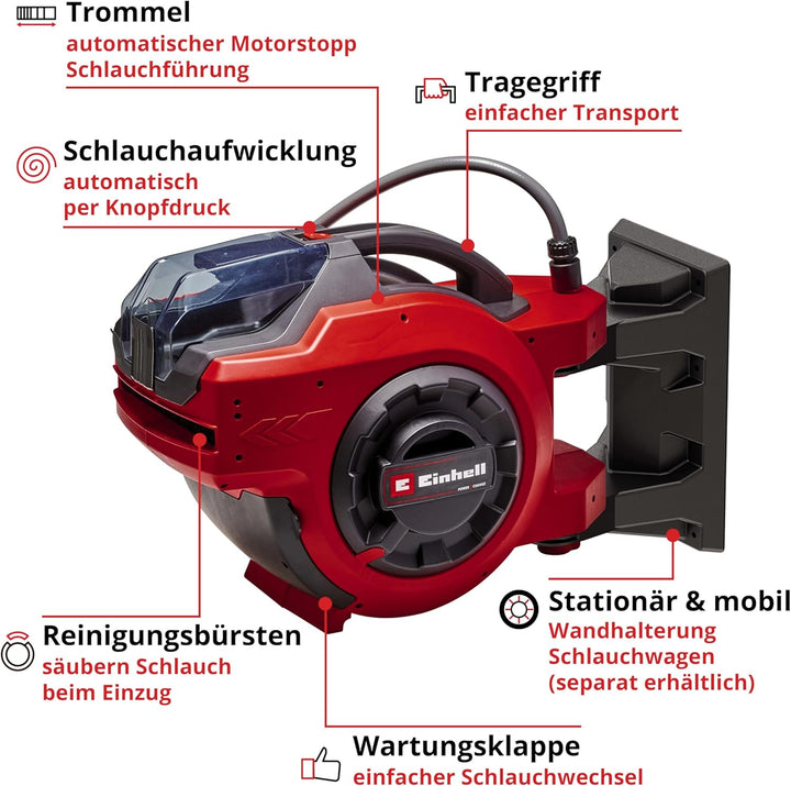 Einhell Akku-Schlauchtrommel GE-HR 18/30 WH Li-Solo (18 V, automatische Schlauchaufwicklung, 180° sc