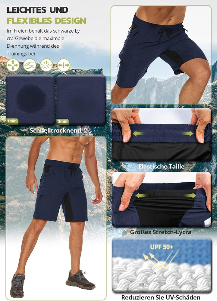 Hiauspor Wanderhose Herren Kurz MTB Hose Leichte Schnelltrocknend Cargo Bermuda Chino mit 5 Taschen