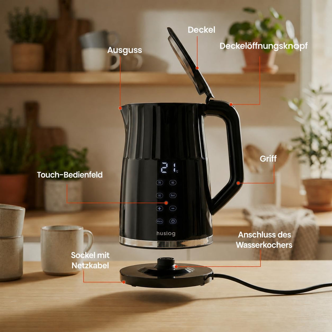 Elektrischer Wasserkocher mit Temperaturanzeige 1,7L 2200W Warmhaltefunktion 4 Temperaturprogramme T