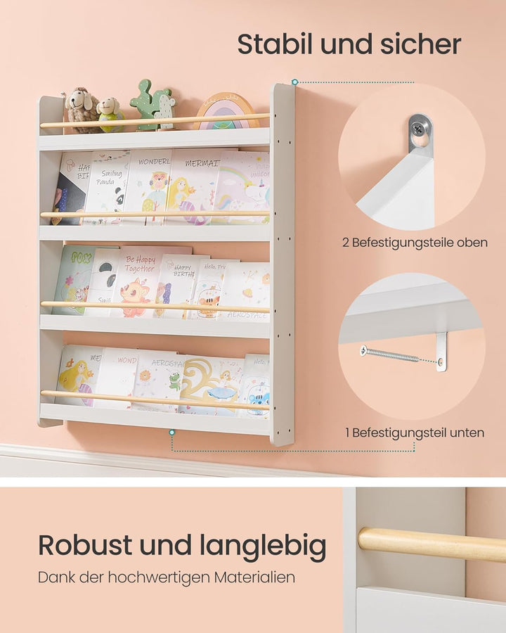 SONGMICS Bücherregal Kinder, Kinderregal mit 4 Ebenen, Spielzeugregal, Wandregal, für Kinderzimmer,