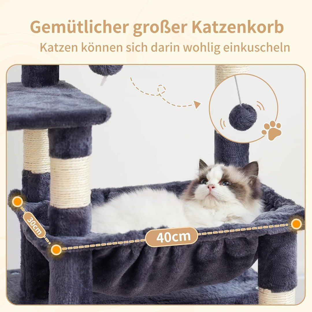 Heybly Kratzbaum, Katzenbaum mit Extra Grossem, Weichem Katzenkorb, Katzenkratzbaum mit Geräumigem K