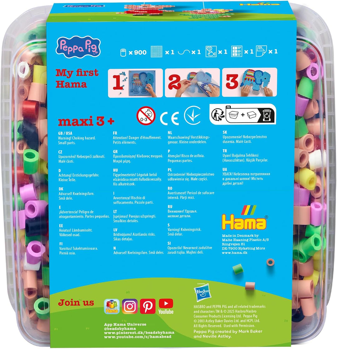 Hama Perlen 8755 Peppa Wutz & Schwester, Maxi-Box mit 900 Perlen, transparente Stiftplatte, Motivvor