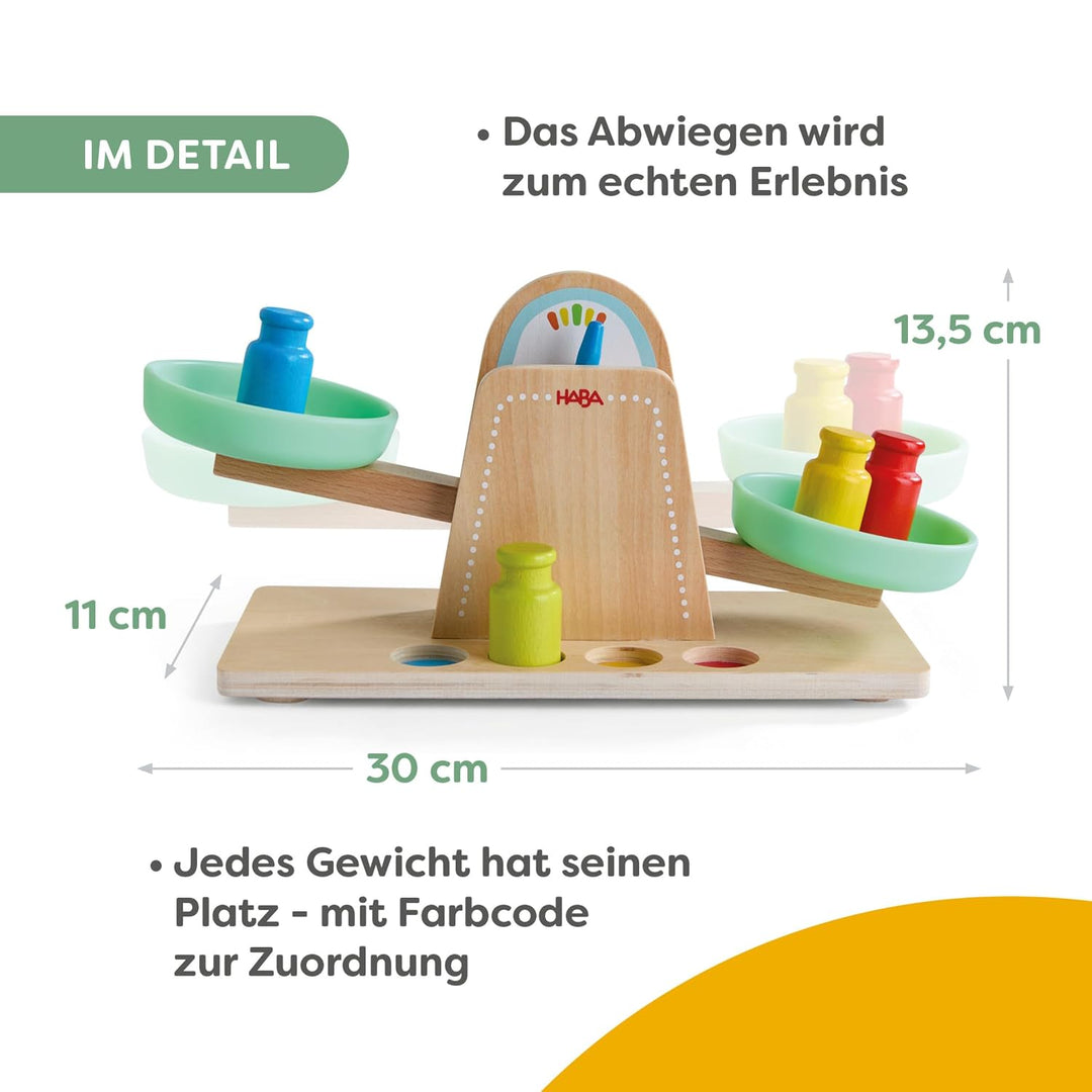 HABA Creative Play Waage aus Holz – Kaufladen &amp; Kinderküche Zubehör ab 2 | Kinder Küchenwaage mit 4
