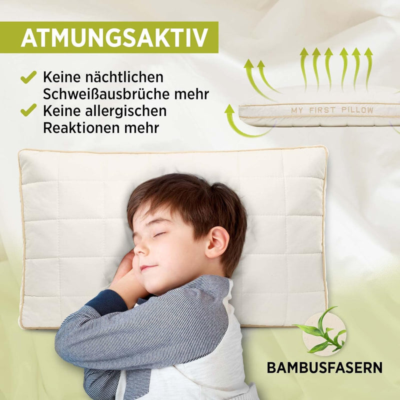 VITAPUR Kopfkissen für Junge Kinder, 40 x 60 cm, 100% natürliche Baumwolle, weich, höhenverstellbar,