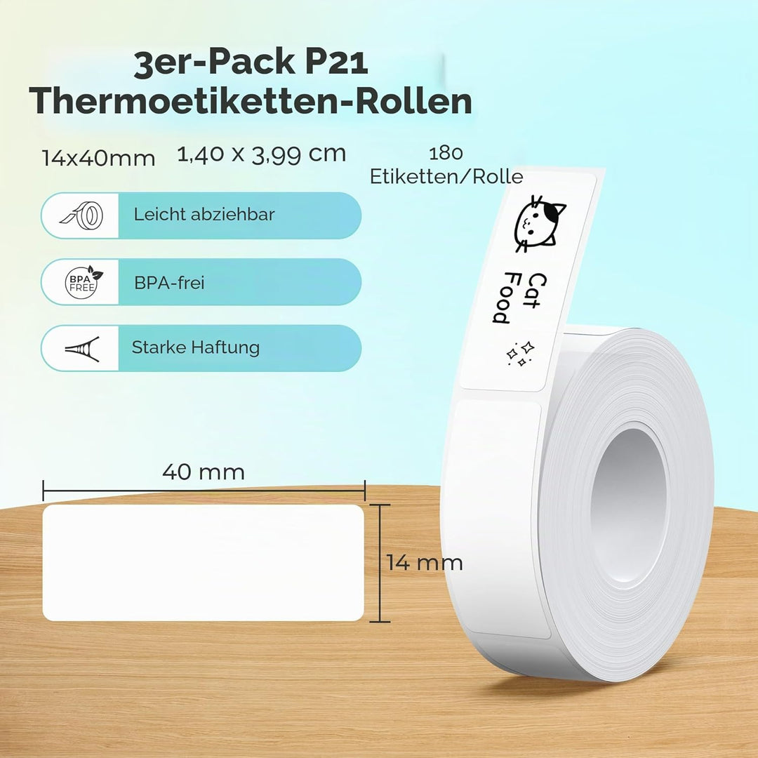 NELKO Original P21 Etikettenband-Ersatz, adaptiertes Etikettendruckpapier, 14 x 40 mm, Standard-lami