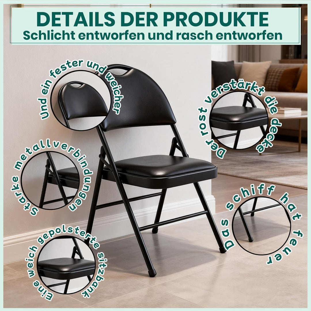 Klappstuhl 4er Set mit gepolstertem PU-Leder und Griff, Ultraviolette Geschosspolster&Stabilem Metal