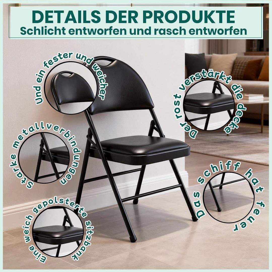 Klappstuhl 2er Set mit gepolstertem PU-Leder und Griff, Ultraviolette Geschosspolster&amp;Stabilem Metal