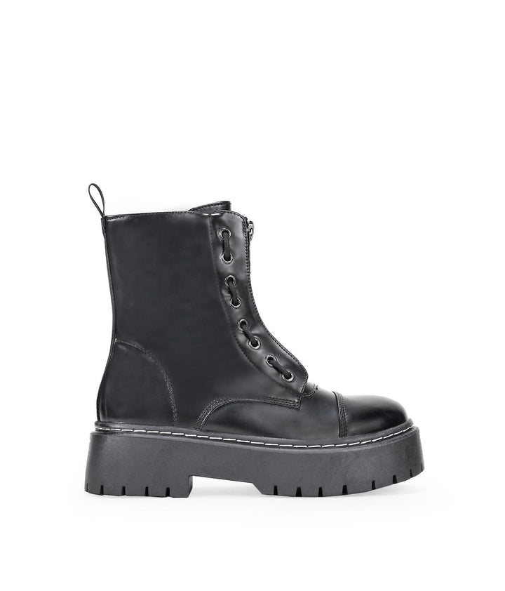 BOSANOVA Militär-Stiefel mit gezackter Plattform und Schnürung oben, mit Reissverschluss, für Damen