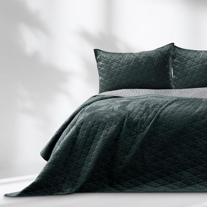 AmeliaHome Tagesdecke 170x270 cm Anthrazit Silber zweiseitig Steppung Velvet Samt Laila Laila Anthra