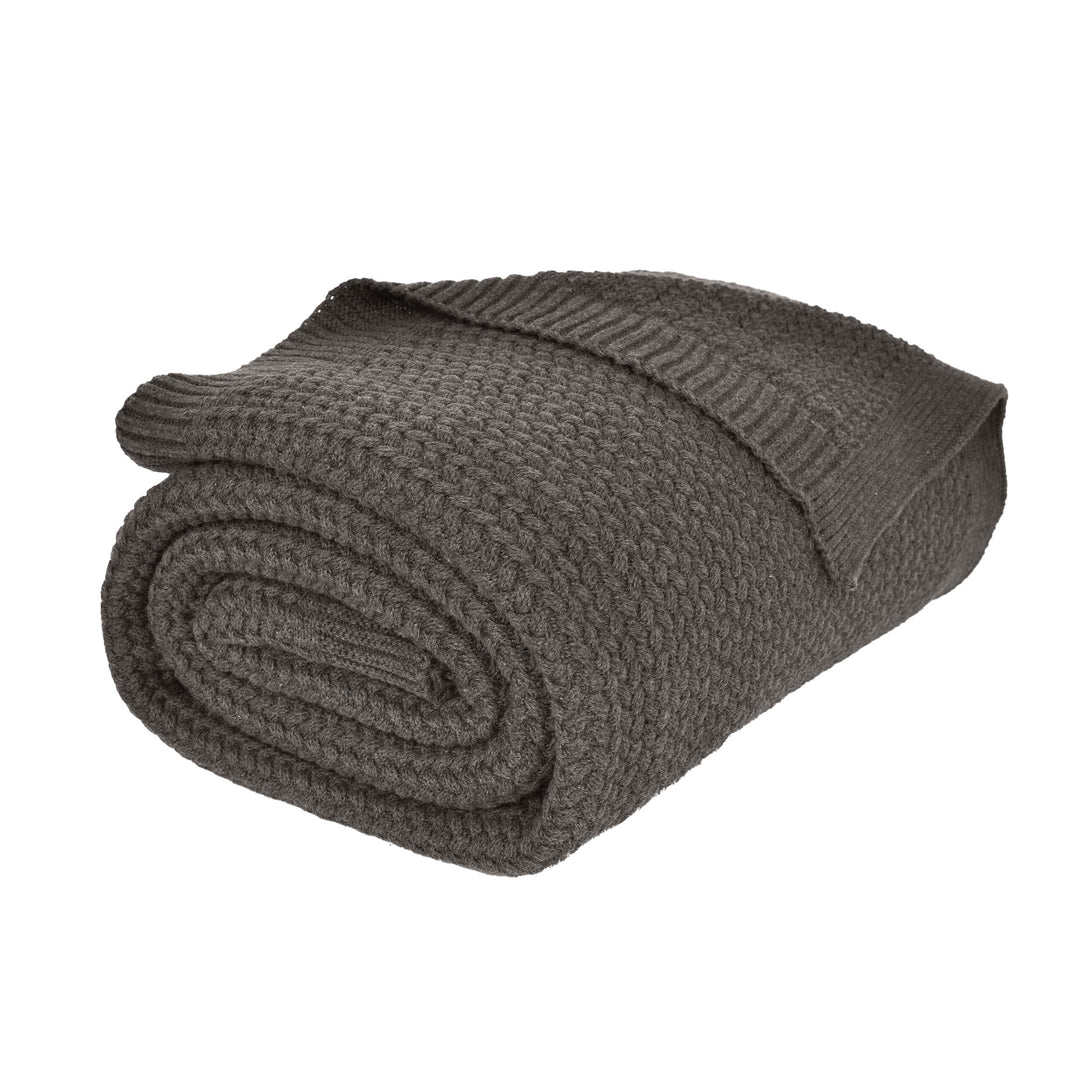 Wohndecke Jaron fein gestrickt, 150x200 cm, Antik Grau, 100% Baumwolle, Fischgrat-Optik, Antik Grau