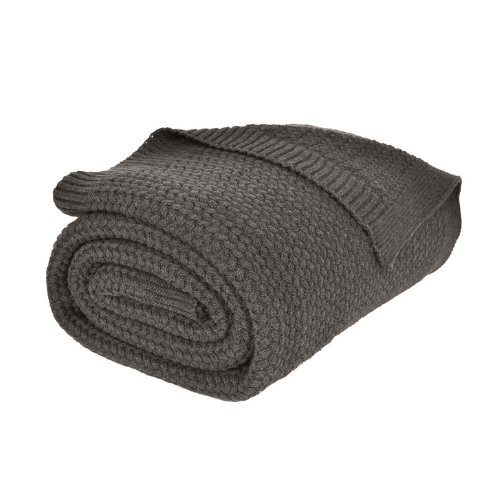 Wohndecke Jaron fein gestrickt, 150x200 cm, Antik Grau, 100% Baumwolle, Fischgrat-Optik, Antik Grau