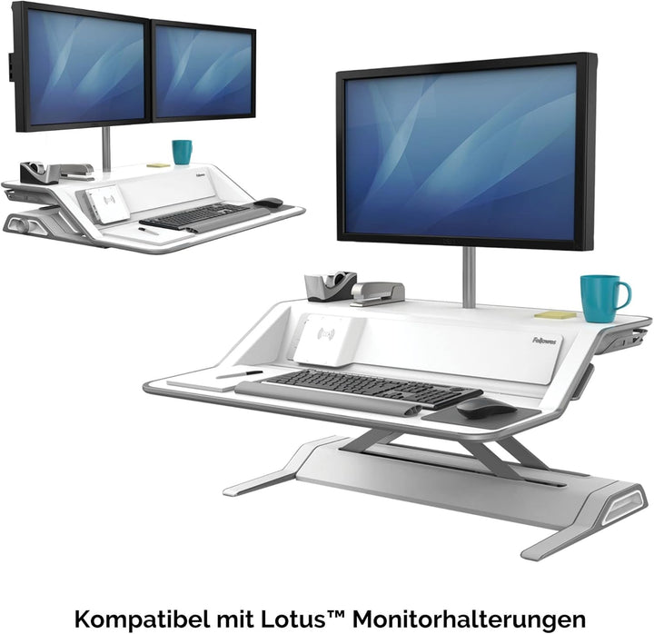 Fellowes höhenverstellbarer Sitz-Steh Schreibtischaufsatz Lotus DX, stufenlos höhenverstellbar mit S