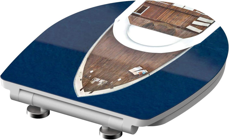 SCHÜTTE 82578 Duroplast WC-Sitz YACHTING mit Absenkautomatik und Schnellverschluss Motiv, Yachting