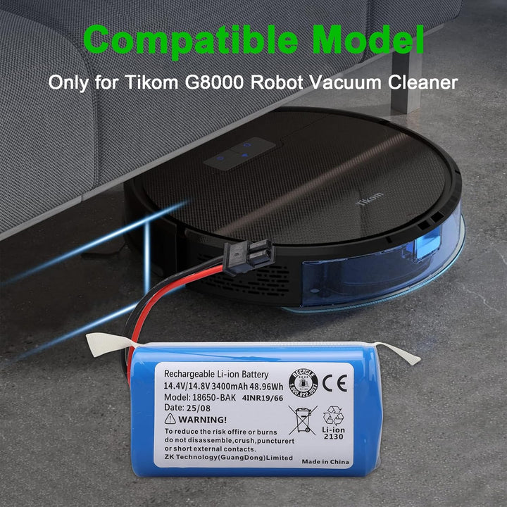3400mAh Ersatzakku Kompatibel mit Tikom G8000 PRO Roboterstaubsauger Akku für Tikom G8000 PRO