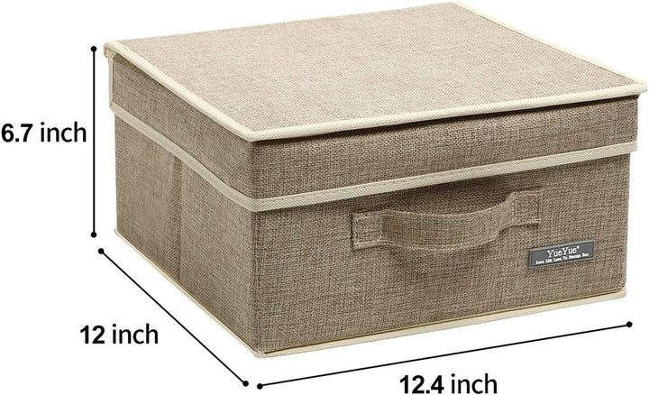 YueYue 4 Pack Kleine Stoff-Aufbewahrungsbox mit Deckel, Faltbare Leinen-Aufbewahrungsbox mit Deckel,