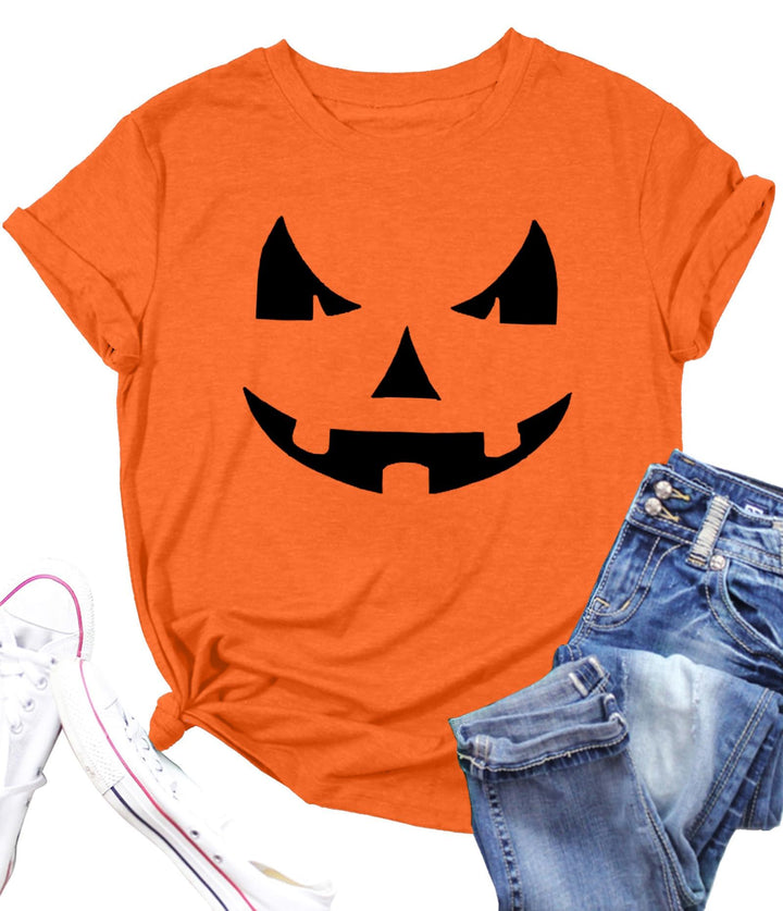 Damen Halloween KüRbisgesicht T-Shirt Frauen KüRbis Shirt Herbst Karneval Shirts M Orange1, M Orange