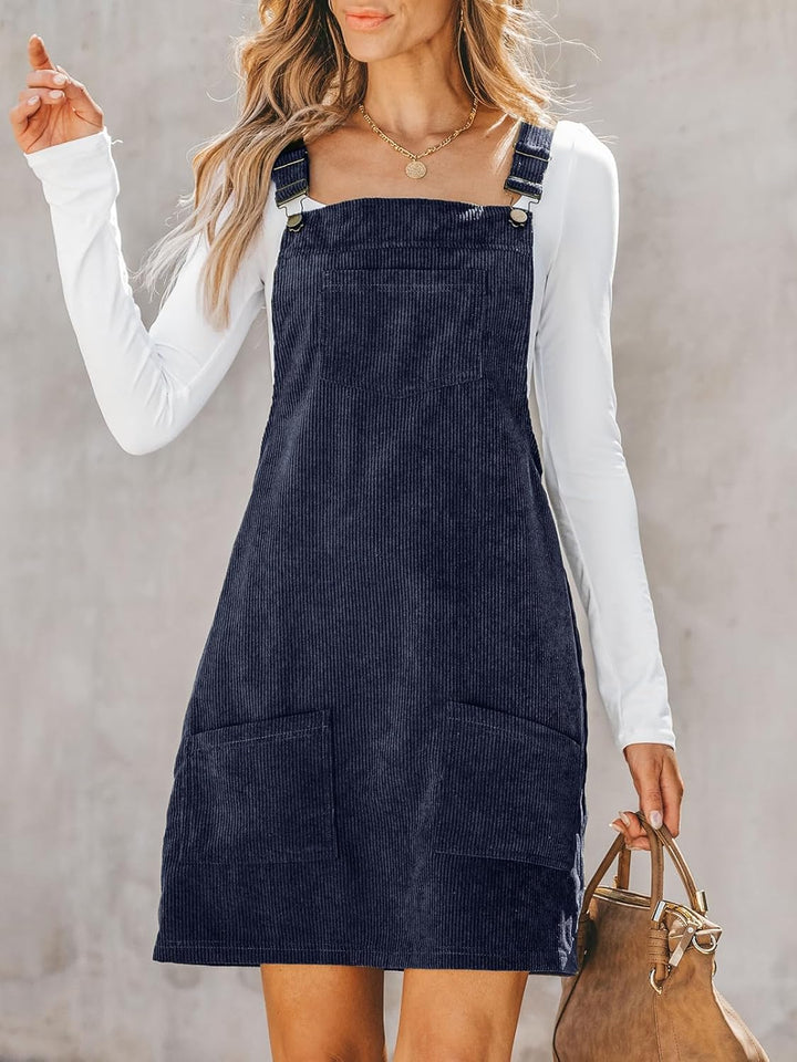 CUPSHE Damen Latzrock Quadratischer Ausschnitt Hosenträger Taschen Cord Latzkleid Overallkleid Freiz
