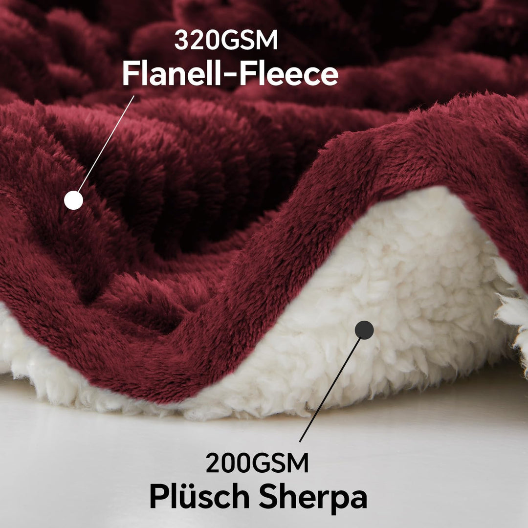 BEDELITE warme Decke Sherpa Kuscheldecke Flauschig Burgund XXL 220x240 | dicke Deko Fleecedecke, Cor
