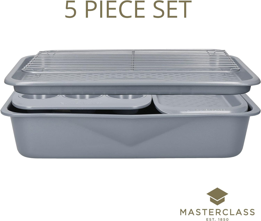MasterClass Smart Ceramic 5er Set stapelbares Backgeschirr, Karbonstahl mit robuster Keramikbeschich