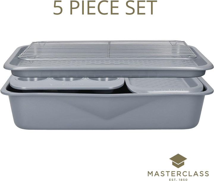 MasterClass Smart Ceramic 5er Set stapelbares Backgeschirr, Karbonstahl mit robuster Keramikbeschich
