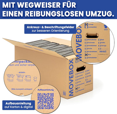 KK Verpackungen 25 x UMZUGSKARTONS ZWEIWELLIG - 634 x 290 x 326 mm - MOVEBOX - 2.20 EB Welle aus Pap