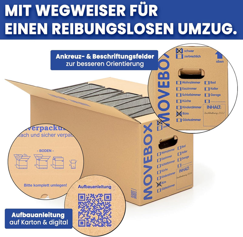 KK Verpackungen 25 x UMZUGSKARTONS ZWEIWELLIG - 634 x 290 x 326 mm - MOVEBOX - 2.20 EB Welle aus Pap