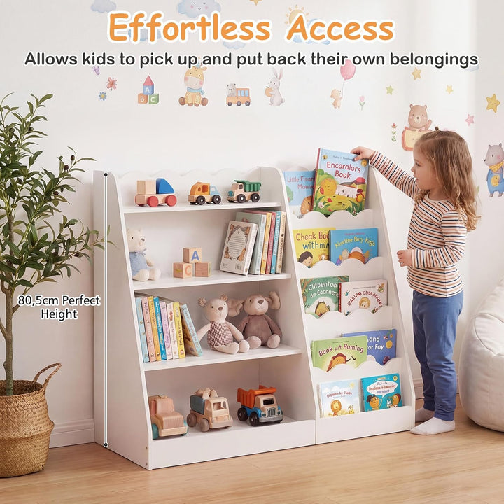 COSTWAY Kinder Bücherregal aus Holz, 5 stufiges Kinderregal mit 4 offenen Ablagen & versteckem Ablag