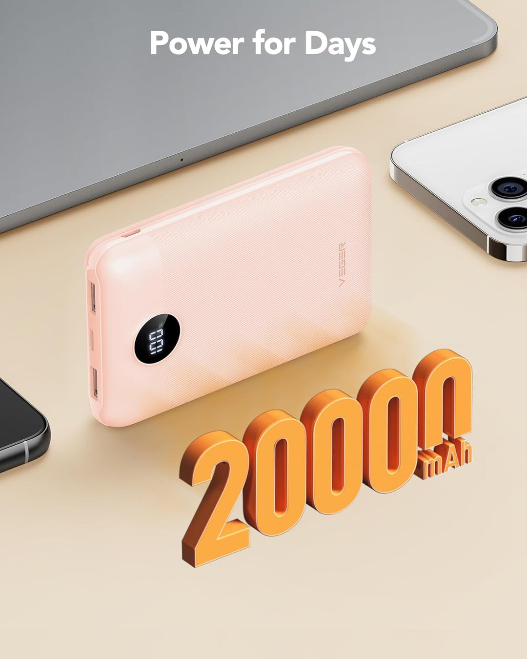 VEGER Power Bank 20000mAh klein 22.5W, Powerbank USB C Schnelles Aufladen Externe Handyakkus PD/QC3.