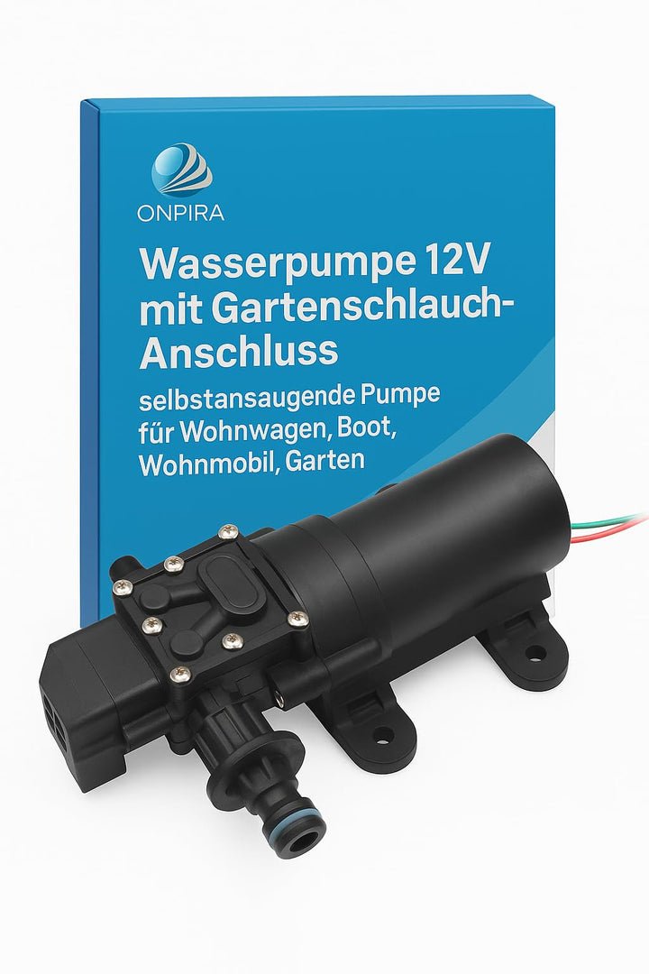 ONPIRA Wasserpumpe 12V (Hochdruckmembran) mit Gartenschlauch Anschluss selbstansaugende Pumpe für Wo